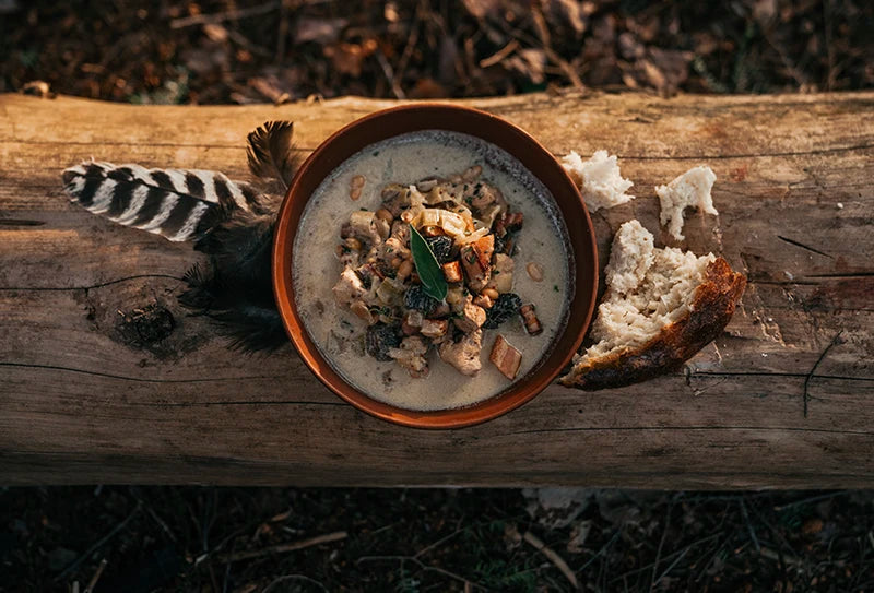 Wild turkey stew with leeks, mustard and morels